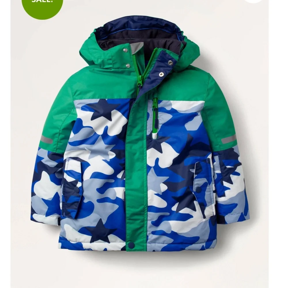 Mini Boden Green and Blue Camouflage Hooded Kids Jacket
